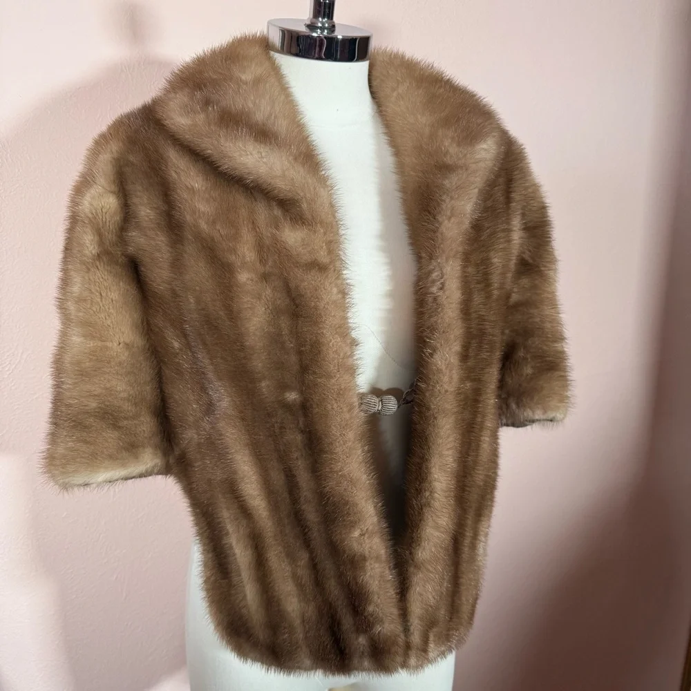 Vintage 1940’s 50’s Retro Real Fur Camel Tan Blonde Mink Stole Cape